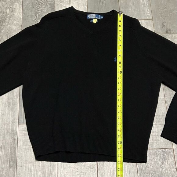 90s Polo Ralph Lauren Lambswool Black Pony Classic Oversized V Neck Sweater XL - Picture 6 of 9